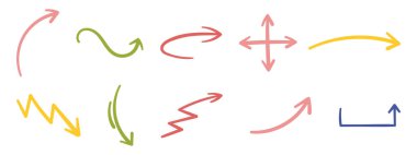 El çizimi serbest vurgu okları, girdaplar ve karalamalar. Sunumlara ve Eğitimsel Grafiklere Sanatsal Yetenek Eklemek ve Metni Vurgulamak için Mükemmel.