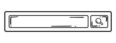 Yuvarlak köşeli ve Büyüteçli Siyah ve Beyaz Araştırma Dikdörtgeni Çerçeveli Doodle Biçimli Arama Çubuğu.