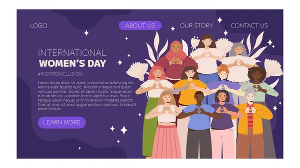 Iwd Inspire Campaña Inclusión Día Internacional Mujer 2024 Plantilla Landing — Vector de stock