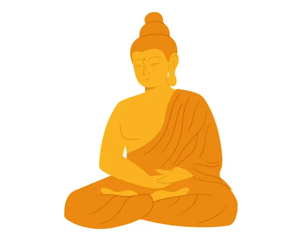 stock vector Golden Buddha statue. Sitting monk sculpture in flat vector style