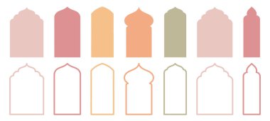 İslam 'ın geleneksel pencere veya kapı tasarımları. Cami Müslüman çerçevelerinin hem silueti hem de ana hatlarıyla toplanması.