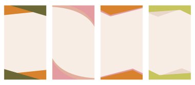 Dikey hikayeler ve tanıtım sitesinde başlıklar ve dipnotlar için uygun çeşitli şekillerin toplanması. Düz vektör biçiminde yaratıcı tasarım için dekoratif çerçeve ögesi. Bohem doğal renk şeması.