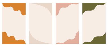 Dikey hikayeler, tanıtım sitesi başlıkları ve dipnotlarında kullanılacak çeşitli şekiller. Yaratıcı tasarım için dekoratif sınır ayırıcı temel vektör düz stilde sergilenmektedir. Topraktan esinlenilmiş renk paleti.