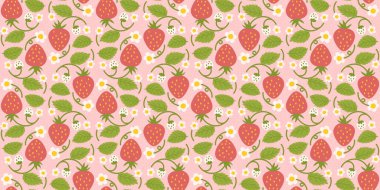 Dikensiz çilek desenli, sevimli böğürtlenli, çiçekli, yeşil yapraklı. Giysi, tekstil, ambalaj kağıdı ve ek amaçlar için uygulanabilir tekrarlanan yüzey tasarımı.