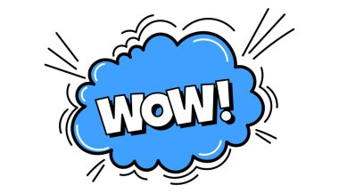 Pow comic bubble. Sound dialogue speech bubbles with word - Wow. Pop art expression in bright color and black outline.