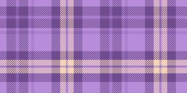 Mor ve lavanta renginde açık sarı aksanlı kusursuz tartan deseni. Ekoseli tasarım, klasik ve şık bir tekstil yaratarak kesişen çizgiler ve karelerden oluşur..