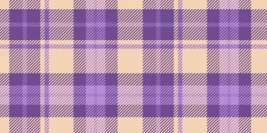 Mor ve lavanta renklerinde açık sarı dokunuşlu kusursuz tartan deseni. Ekose tasarım, örtüşen çizgiler ve kareler içerir, geleneksel ve şık bir kumaş görüntüsü verir.