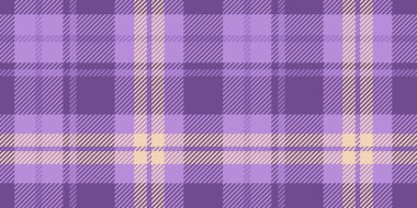 Mor ve açık sarı aksanlı lavanta desenli kusursuz tartan tasarımı. Şablon, klasik ve şık bir tekstil tarzında çizgiler ve karelerden oluşuyor.