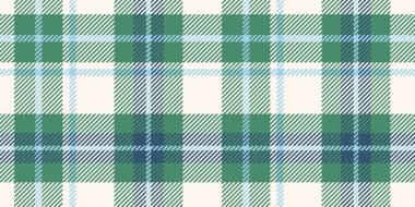 Mavi, yeşil ve beyaz tartan desenli kesişen çizgiler ve kareler, kusursuz, klasik bir tasarım yaratıyor..