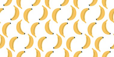 Modern vektör stilinde düz renklerle kaprisli muz çizimleri içeren neşeli, pürüzsüz desenler. Bu tasarım her projeye neşe katar, çocuk dostu bir hava katar.