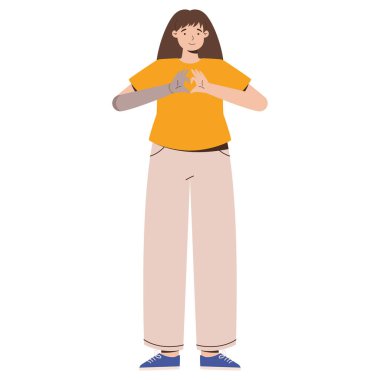 Inclusive Illustration of a Woman with Prosthetic Arm Showing Heart Gesture Representation of Positivity and Diversity in Casual Style clipart