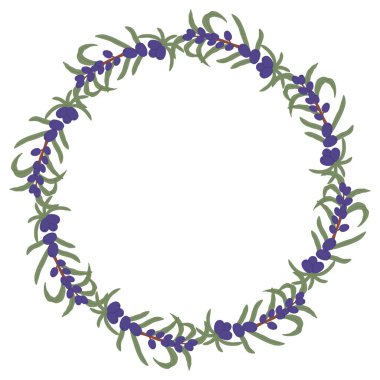 Mor Böğürtlenli ve Yeşil Yapraklı Zarif El Çizimi Botanik Çelenk Doğal Dekoratif Tasarım