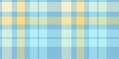 Çapraz çizgileri olan kusursuz mavi ve sarı ekose desenli. Kumaş, duvar kağıdı veya dijital arkaplan için geometrik kareli tasarım. Tekrarlanabilir tekstil dokusu