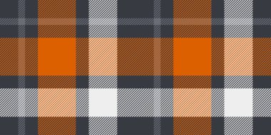 Çarpıcı tonlara sahip koyu turuncu, gri ve beyaz ekose desenli modern tekstil, sonbahar tasarımları ve şık dekorlar için mükemmel..