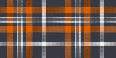Kusursuz koyu gri, turuncu ve kalın çapraz çizgili beyaz ekose desenli. Kumaş, duvar kağıdı veya dijital arkaplan için geometrik kareli tasarım. Tekrarlanabilir tekstil dokusu.