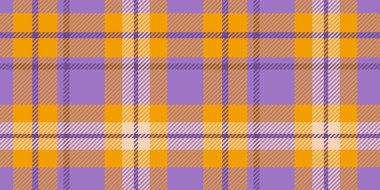 Çarpıcı bir ekose desenli koyu mor ve turuncu renkler, çaprazlanmış geometrik çizgiler ve kareler halinde bej tonlarıyla vurgulanmış modern tekstil ya da dekoratif tasarımlar için ideal.