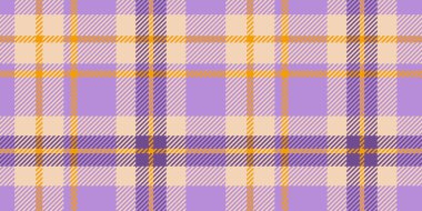 Kusursuz Mor ve Bej Tartan Ekose desenli Kalın Geometrik Tasarımlı Canlı Turuncu Aksanlı