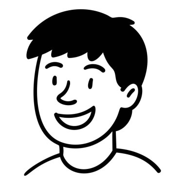 Kısa düz saçlı karikatür adam avatarı. Siyah çizgi vektör çizimi şeffaf arkaplanda izole edildi. Elle çizilmiş biçimdeki stok vektör illüstrasyonu