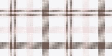 Beyaz, gri ve kahverengi tonlarda kusursuz ekose desenli. Tekstil tasarımı, moda, ev dekorasyonu ve yumuşak, nötr ve zarif estetik projeler için mükemmel..