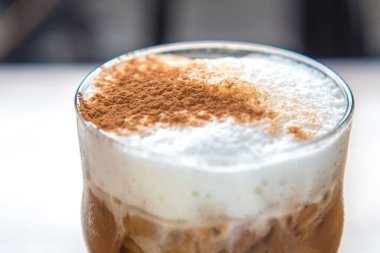 iced chocolate or cocoa latte in glass refreshment beverage drink