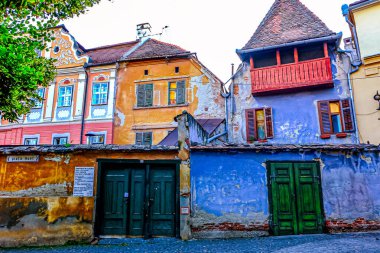 Mimari konut binası Eski Sibiu kasabası, Transilvanya, Romanya, Avrupa