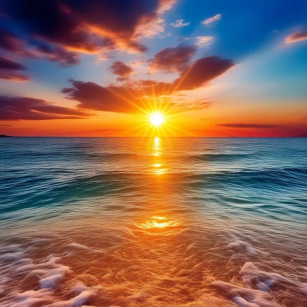 Radiant Dawn: Perfect Sunrise on the Sea with Warm Colorful Horizons