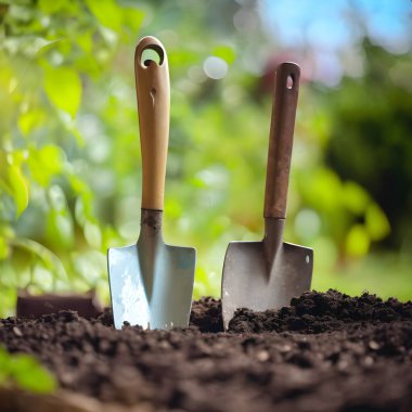 Essential Gardening Tools: Shovel, Spade, and Trowel clipart