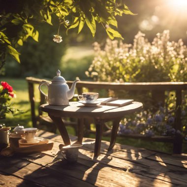 Sunlit Serenity: Bahçede Bir fincan çay