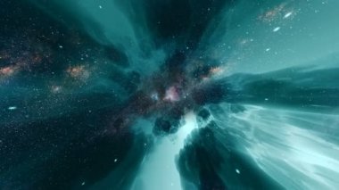 Zaman eğrisi solucan deliğinde ilerliyor. Uzay Samanyolu Galaksisi 'ndeki yıldız alanlarında zaman yolculuğu. Yüksek kalite 4k görüntü