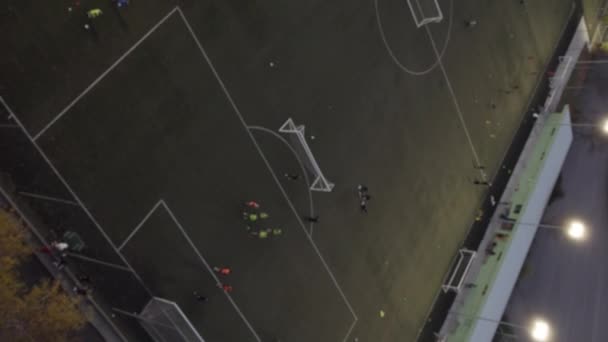 Vertical Video Soccer Stadium City Blocks People Playing Football Soccer — Stock Video