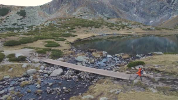 Aerial Drone Panoramic View Seven Rila Lakes Bulgaria Hiking Day — Stock Video