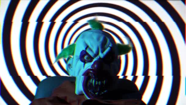 Creepy Clown Monochromatic Rotating Spiral Seamless Loop Black White Hypnosis — Stock Video