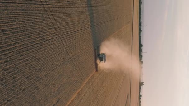 Κάθετη Βίντεο Του Harvester Μηχάνημα Που Εργάζονται Στον Τομέα Του — Αρχείο Βίντεο