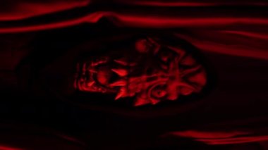 spooky mask hides behind red curtain scary concept. High quality 4k footage