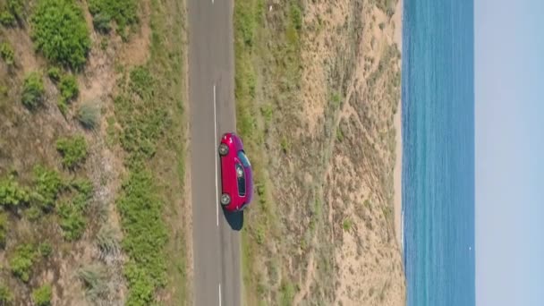Red Car Side View Drone Follow Sea High Quality Fullhd — Wideo stockowe