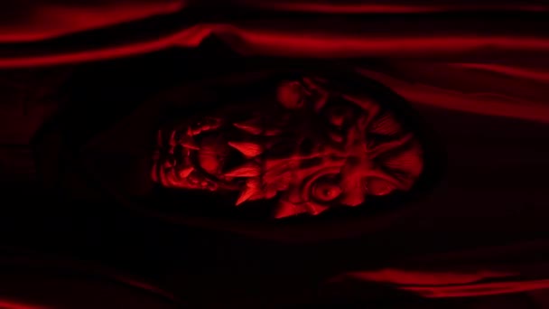 Spooky Mask Hides Red Curtain Scary Concept High Quality Footage — Vídeo de Stock