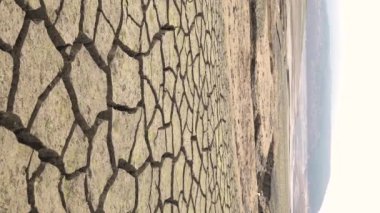 dried up dam in bulgaria consequences of global warming vertical video of cracked earth . High quality FullHD footage
