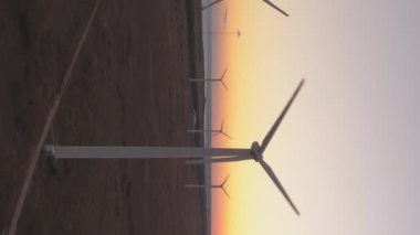 aerial view of large field of wind turbines near black sea bulgaria vertical video . High quality FullHD footage