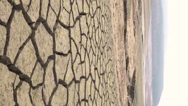在全球暖化的泥石流中干枯的大坝 造成了全球暖化的垂直视频的破裂地球 优质Fullhd影片 — 图库视频影像