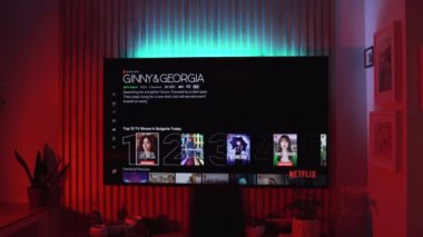 Sofia, Bulgaria-12 01 2023: scrolling netflix on a big LG TV at modern home. High quality 4k footage