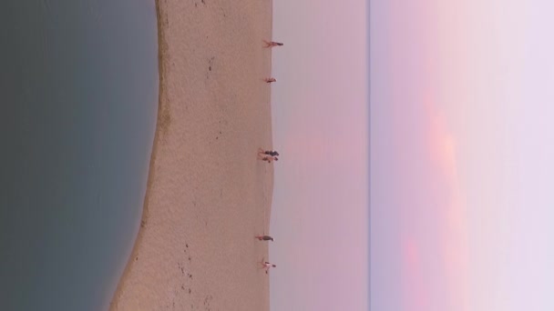 人们在沙滩上散步的垂直视频日落空中视频 优质Fullhd影片 — 图库视频影像