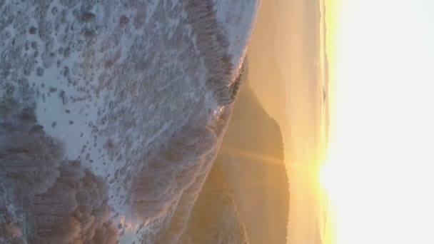 Amazing Winter Sunset Vertical Video Beautiful Snowy Mountain Landscape High — Video Stock