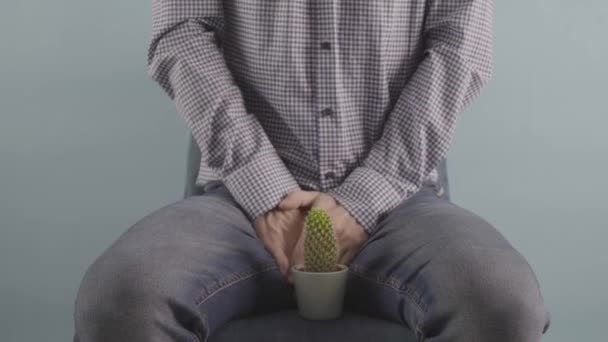 Man Sitting Chair Prostate Problems Conception Studio Shot Mens Health — Stockvideo