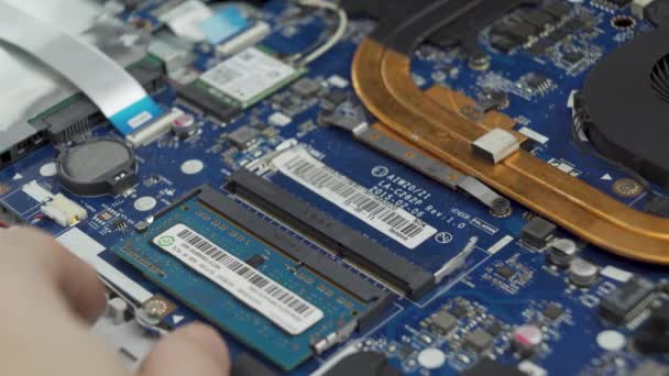 Ram Sticks Replacement Damaged Laptop Repair Disassembly Process High Quality — стоковое видео