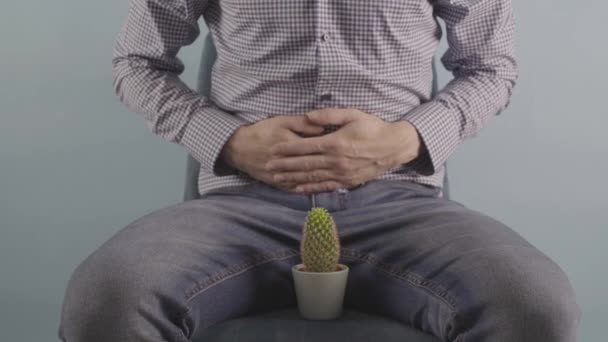 European Man Holds His Stomach Shows Pain High Quality Footage — Stockvideo