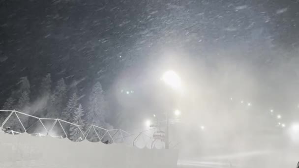 Borovets Bulgaria Ski Slopes Night Wtih Heavy Snow Lights High — Stock Video