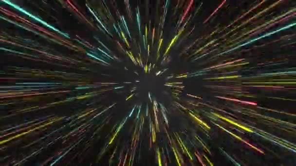 Linhas Coloridas Raios Luzes Brilhantes Voando Extremamente Rápido Hiper Salto — Vídeo de Stock