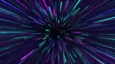 Renkli 3D çizgiler parlayan ışıkların çok hızlı uçtuğunu gösteriyor. Hiper sıçrama hızı ışık hızı. Yüksek kalite 4k görüntü
