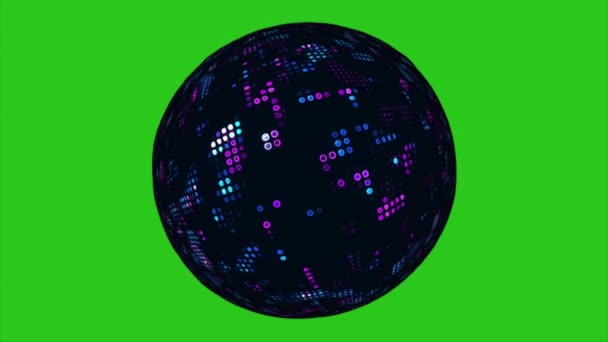 霓虹灯数字球隔离在绿色的屏幕背景与发光的蓝色和紫色像素在黑色 高质量的4K镜头 — 图库视频影像