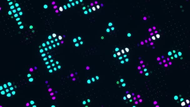 Rotating Zoom Out Glowing Blue Purple Pixels Neon Digital Background — Stock Video